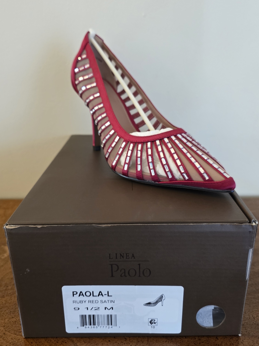 Linea Paolo Ruby Red Satin Crystal Pointed Pump